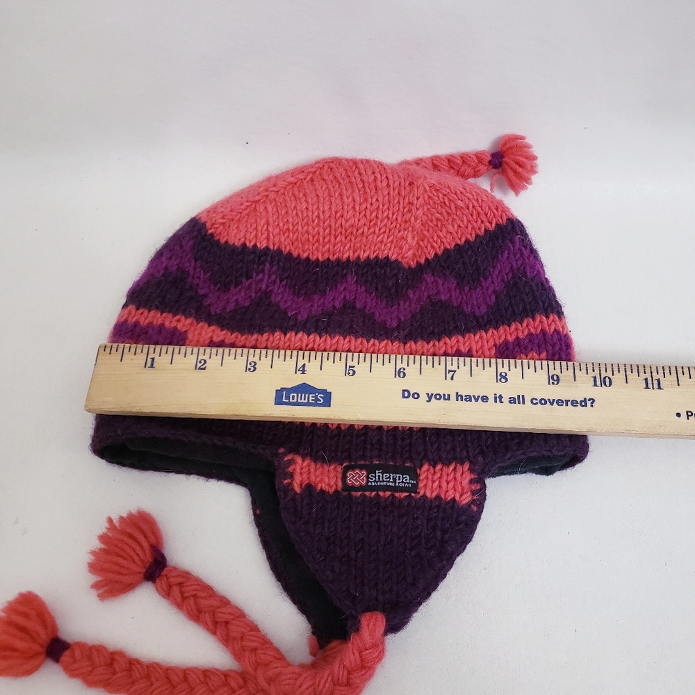 Sherpa Hand Knitted 100% Wool Pink & Purple Winter Hat, Fully Lined - Picture 3 of 6